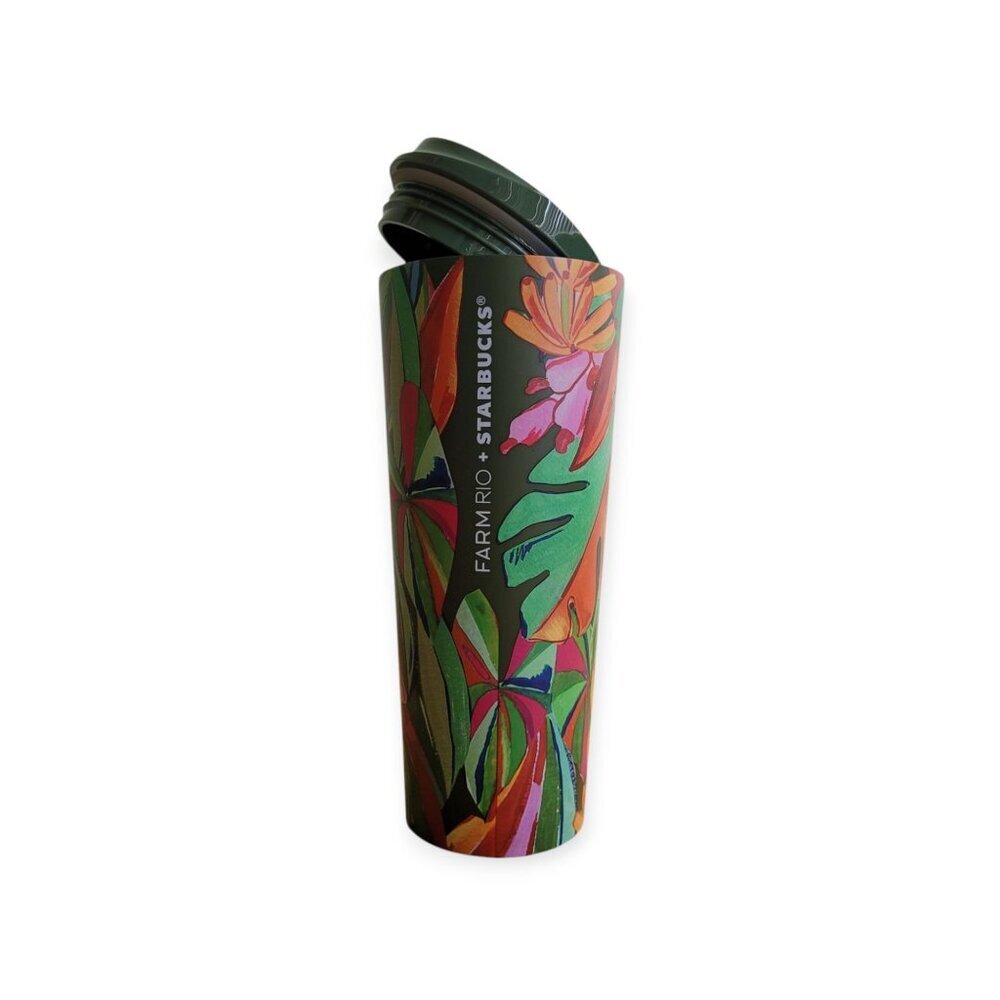 Starbucks FARM Rio Banana Leaves 16oz Stainless Steel Tumbler NWT Tropical Print